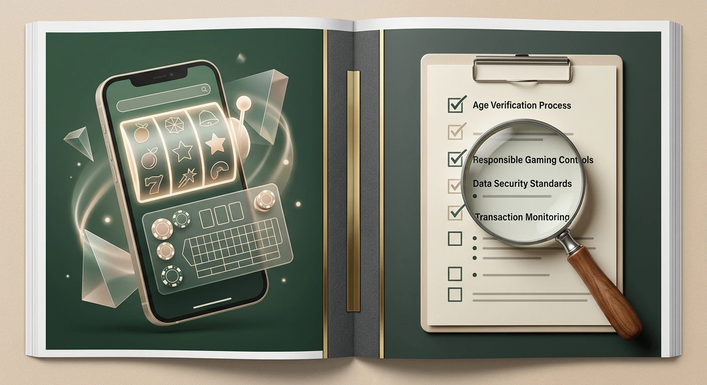 Editorial illustration contrasting casino features with regulatory checks