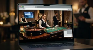 Conceptual live dealer casino table scene viewed on a modern browser screen