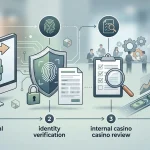 Illustration of a casino cashout moving through request, verification, review and payment settlement stages